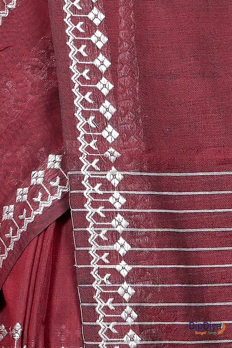 Maroon Cotton Blended Pareta Hand Loom Saree (309)